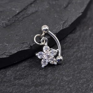 16g White Gem Star Dangling Charm Rook or Eyebrow Piercing Jewelry Curved Ring