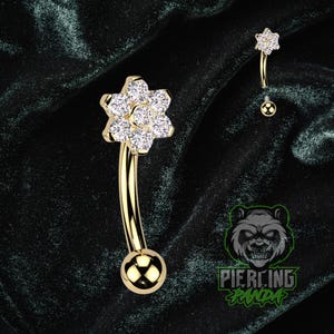 16g 8mm Titanium Internal Threads 6AL4V ELi ASTM F136 Gold Curved Rook Barbell Piercing White Square Gems
