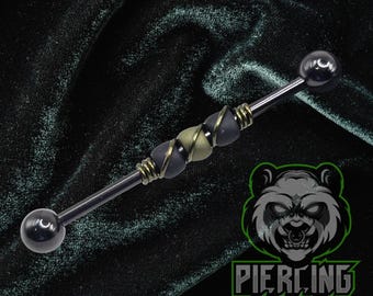 14g 16g Olive Copper Wire Hand Wrapped Black IP Solid 316L Surgical Steel Industrial Barbell Scaffold Piercing Jewelry (32mm, 35mm, 38mm)