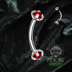 16g 8mm Red Internal Thread Prong Gem CZ Solid 316L Surgical Steel Curved Eyebrow Rook Piercing Barbell