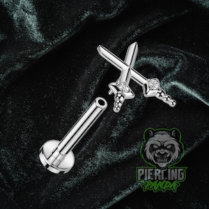 Titanium ASTM F136 Threadless Double Crossed Swords Daggers Top Piercing Jewelry Conch Flat Cartilage Helix Labret