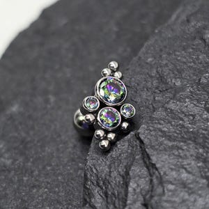 16g Titanium ASTM F136 Internal Threads Royalty Cluster Dark AB Vitrail Gems Tragus Helix Conch Cartilage Earring Piercing Barbell
