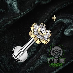 Piercing a fiore, a punta tonda, con conca, piatto, cartilagine, elica, labret, monroe, 14 g, 16 g, titanio ASTM F136, filettatura interna, zirconia cubica bianca, 5 mm