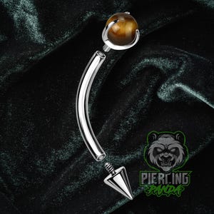 16g Titanium ASTM F136 Spikes & Tiger's Eye Curved Barbell Internally Threaded | Rook Ashley Eyebrow Piercing