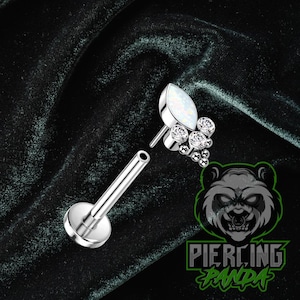 Piercing de titanio ASTM F136 con ópalo blanco, circonita cúbica marquesa, sin rosca, ajuste a presión, para cartílago, hélice, trago, plano
