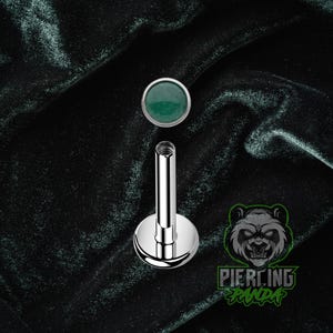 16g Titanium ASTM F136 Grade 23 Green Aventurine Stone Internal Thread Small Bottom Disc Tragus Helix Conch Cartilage Earring Labret Barbell