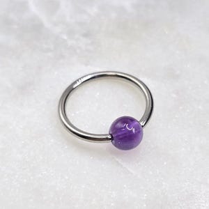 16g Titanium Genuine Amethyst Stone Bead Hoop CBR BCR Implant Grade ASTM F136 Captive Ring Piercing Hoop Helix Orbital Septum Cartilage