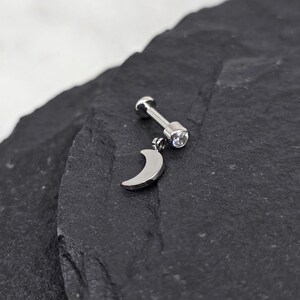 16g ASTM F136 Grade 23 Titanium Internal Thread Moon CZ Gem Small Bottom Disc Tragus Helix Conch Cartilage Earring Labret Barbell
