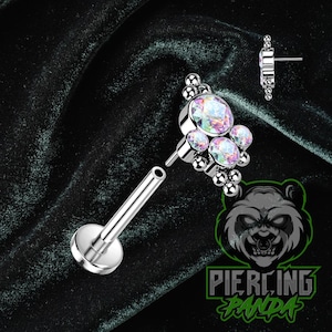 Piercing de titanio ASTM F136 AB Rainbow Royalty, sin rosca, con parte trasera plana, para cartílago, caracola, hélice, labio, trago, Medusa