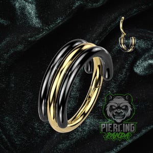 Titane, 16 g, qualité d'implant triple empilement, ASTM F136, segment articulé, segment articulé, or, segment noir, septum, hélice, cartilage, anneaux, cerceau, Daith
