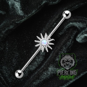 14g 16g Sun White Opal Stone External Thread Industrial Scaffold Piercing Barbell Bar