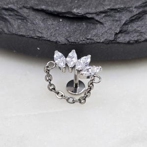 Titanium ASTM F136 Threadless Marquise waaierketting witte CZ halter kraakbeen conch platte helix labret tragus piercing