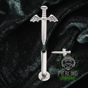 Piercing de titanio ASTM F136 sin rosca, con forma de espada, ala de murciélago, vampiro, con parte trasera plana, para cartílago, caracola, hélice, labio, trago