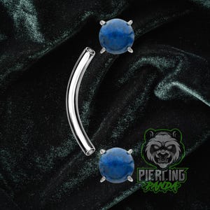 16g Titanium Lazurite Implant Grade ASTM F136 Curved Barbell Internal Threads | Rook Ashley Vertical Labret Eyebrow Piercing