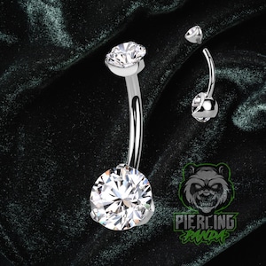 Rosca interna de titânio 14g, conjunto de garras superiores com zircônia cúbica branca, piercing de umbigo redondo duplo