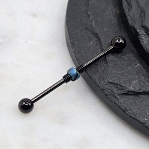 14g 16g Teal AB Glass Bead on Black Ion Plated Industrial Barbell Scaffold Piercing Wedding Jewelry 32mm 35mm 38mm 1.6mm