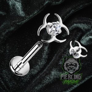 14g Biohazard Invändig Gänga Vit CZ Massiv 316L Kirurgiskt Stål Liten Bottenskiva Tragus Helix Conch Brosk Örhänge Labret Skivstång