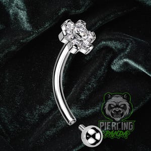 16g Titanium ASTM F136 Internal Thread White CZ Gem 5mm Flower Round Top Piercing Curved Rook Eyebrow Vertical Labret Ashley Piercing