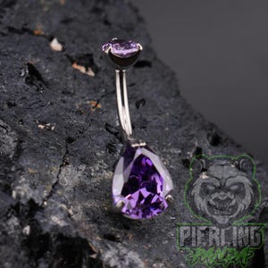 Titanium Internal Thread 14g Large Purple CZ Gem Top Prong Set Double Round Belly Button Navel Ring