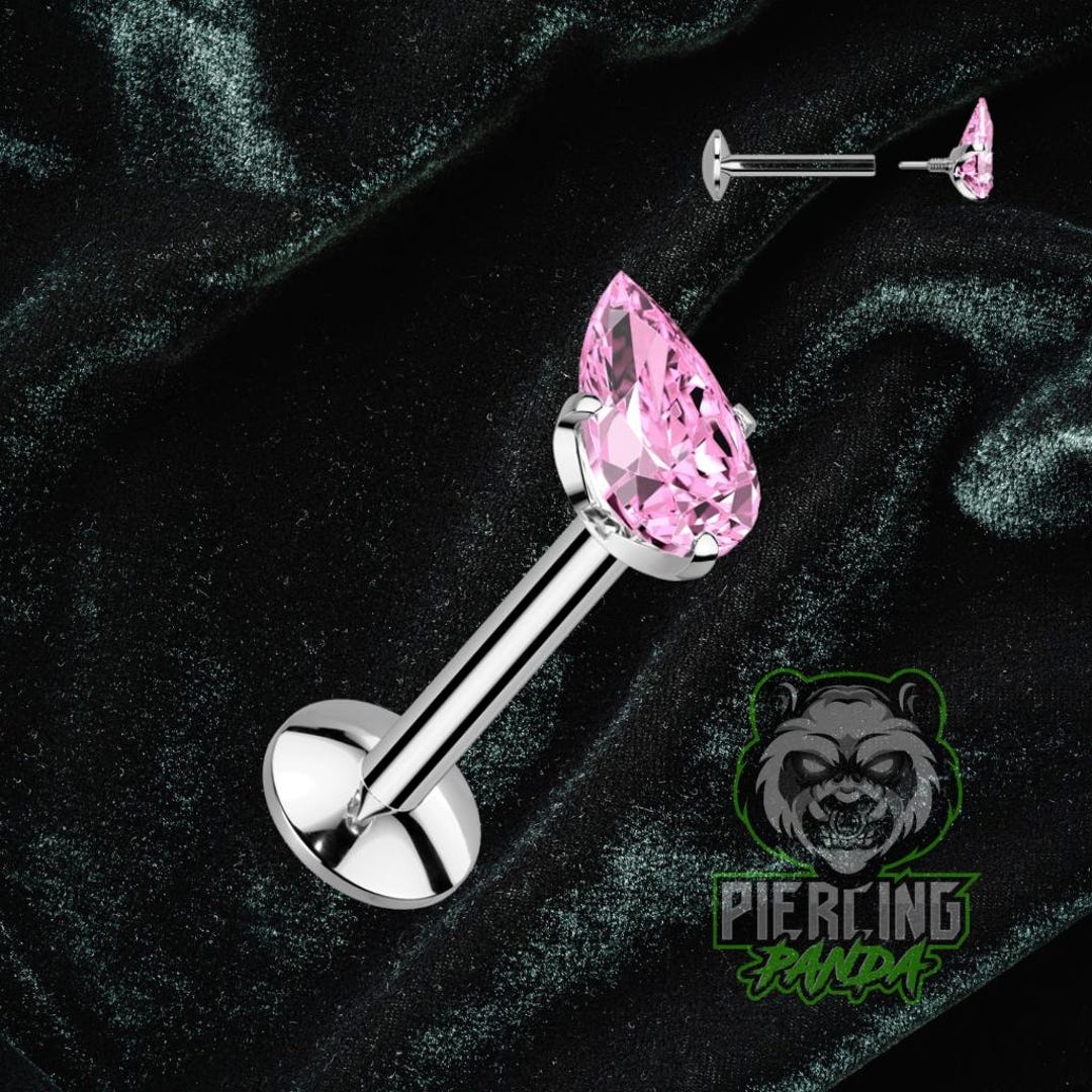 16g ASTM F136 Titanium Internal Thread Pear Teardrop Pink CZ Flat ...