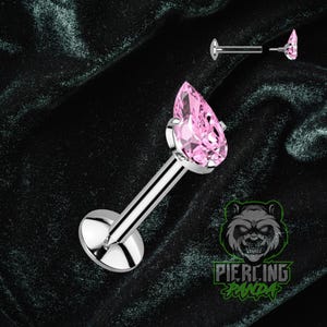 16g ASTM F136 Titanium Interne Draad Peer Druppel Roze CZ Platte Labret Disc Tragus Helix Conch Kraakbeen Oorbel Barbell