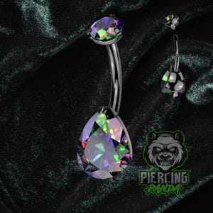 Rosca interna preta de titânio 14g, grande, escuro, Vitrail AB, CZ, conjunto de pontas superiores, piercing de umbigo redondo duplo