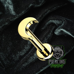 Barbell per cartilagine, labret e trago con parte posteriore piatta, filettatura interna ASTM F136, in titanio oro luna minimalista da 16 g