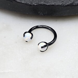 16g Claw Opal Internal Thread Stone Horseshoe Hoop Black PVD Plated 316L Surgical Steel Piercing Daith Septum Helix Ring