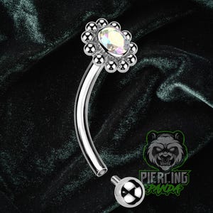 16g Titanium 6AL4V ELi ASTM F136 Curved Barbells With Internally Threaded AB Rainbow CZ Gem | Rook Eyebrow Piercing