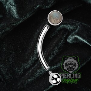 16g Titanium Implant Grade ASTM F136 Curved Barbells With Internally Threaded Bezel Labradorite | Rook Eyebrow Piercing