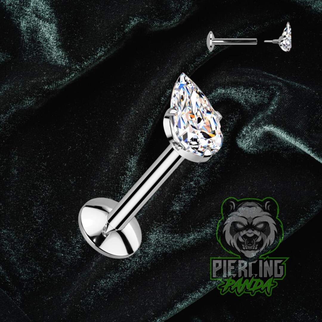 16g ASTM F136 Titanium Internal Thread Pear Teardrop White CZ Flat ...
