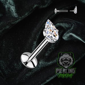 16g ASTM F136 Titanio Filettatura Interna Pera Lacrima CZ Bianco Disco Labret Piatto Trago Elica Conca Cartilagine Orecchino Barbell