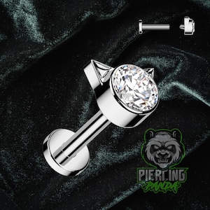 16g Titanium ASTM F136 Cat Ears Internal Thread White CZ Flower Top Piercing Conch Flat Cartilage Helix Labret Monroe