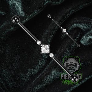 14g 38mm Titanium ASTM F136 Black PVD Industrial Scaffold Piercing Barbell Internal Thread Sparkly White Cz Gem
