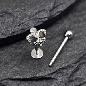 16g 18g Fleur De Lis Labret or Ball Back No Rust Surgical Steel Labret Lip Medusa Barbell Piercing Cartilage Helix Tragus Conch