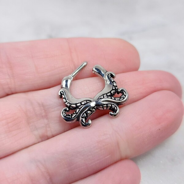 16g 14g Octopus Septum No Rust Solid Surgical Steel Clicker 1/4" Pin Nose Ring No Rust Daith Jewelry Piercing Gothic Ktulu Tentacles