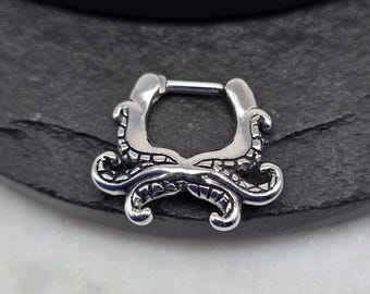 16g 14g Octopus Septum No Rust Solid Surgical Steel Clicker 1/4" Pin Nose Ring No Rust Daith Jewelry Piercing Gothic Ktulu Tentacles