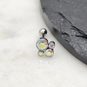 16g Titanium ASTM F136 Internal Threads Paw Rainbow AB Cluster Gems Tragus Helix Conch Cartilage Earring Piercing Barbell