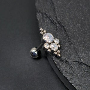 16g Titanium ASTM F136 Internal Thread Royalty Cluster White CZ Gems Tragus Helix Conch Cartilage Earring Barbell