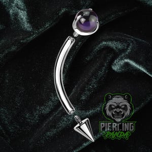 Piercing de sobrancelha Rook Ashley em titânio ASTM F136 16g com ponta curva e pedra de ametista, rosca interna