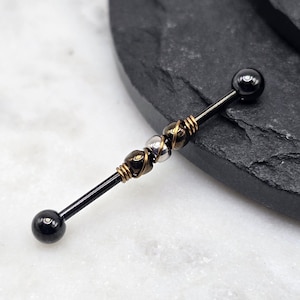 14g 16g Silver Bronze Black Beaded Wrapped Industrial Barbell Scaffold Cartilage Piercing Jewelry (32mm, 35mm, or 38mm!)