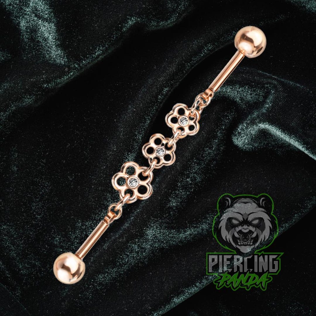 14g 38mm Chain Flower Power Industrial Barbell Piercing External ...