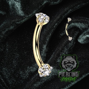 16g tytanowy implant klasy ASTM F136 złoty PVD zakrzywiony sztanga wewnętrzny gwint zestaw zębów gwiazdy cz końce | Rook Eyebrow Piercing