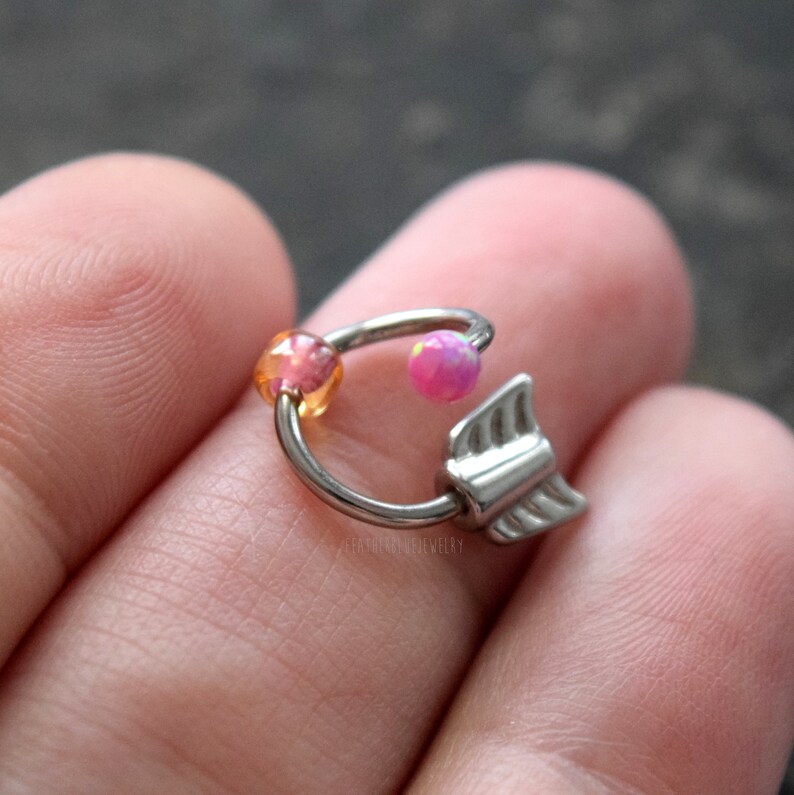 16g 516 38 Arrow /& Opal Bead Curved Twist Lip Cartilage Ring Piercing Jewelry Twisted Hoop 1.2mm