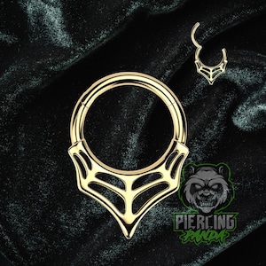 Anel de piercing de argola com ponta em V de 16g e 8 mm com dobradiça em aço cirúrgico 316L sólido e placa de PVD dourada