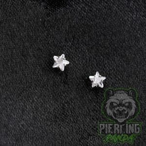May include: A pair of silver-toned stud earrings, each featuring a clear, faceted, star-shaped gemstone. The earrings are displayed against a dark, textured surface, with a green panda logo and the text PIERCING PANDA visible in the corner.