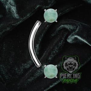 16g Titanium Green Aventurine Implant Grade ASTM F136 Curved Barbell Internal Threads | Rook Ashley Vertical Labret Eyebrow Piercing