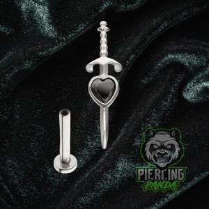 16g ASTM F136 Grade 23 Titanium Internal Thread Large Detailed Dagger Sword Tragus Helix Conch Cartilage Earring Labret Barbell Flat Back