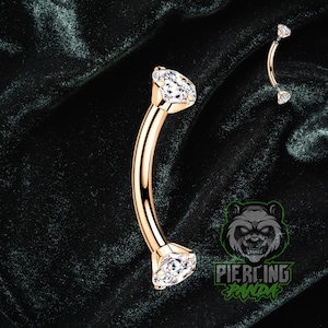 16g tytanowy implant klasy ASTM F136 różowe złoto PVD zakrzywiony sztanga wewnętrzny gwint zestaw zębów cz końcówki | Rook Eyebrow Piercing