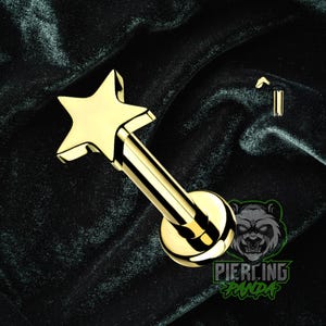 16g Titanium ASTM F136 Gold PVD Star Minimalist Implant Grade Flat Back Labret Tragus Cartilage Barbell